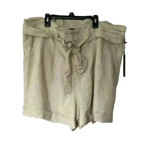 NWT FOREVER 21 Linen Blend Shorts Sand Color Size 2X High rise paper Bag style